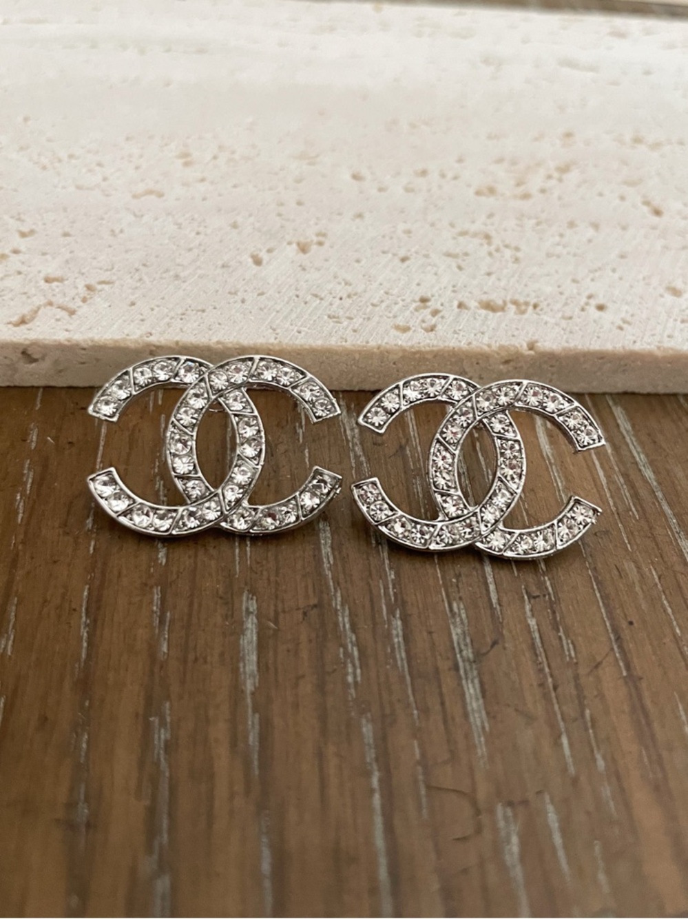 Silver Crystal Double C Earrings